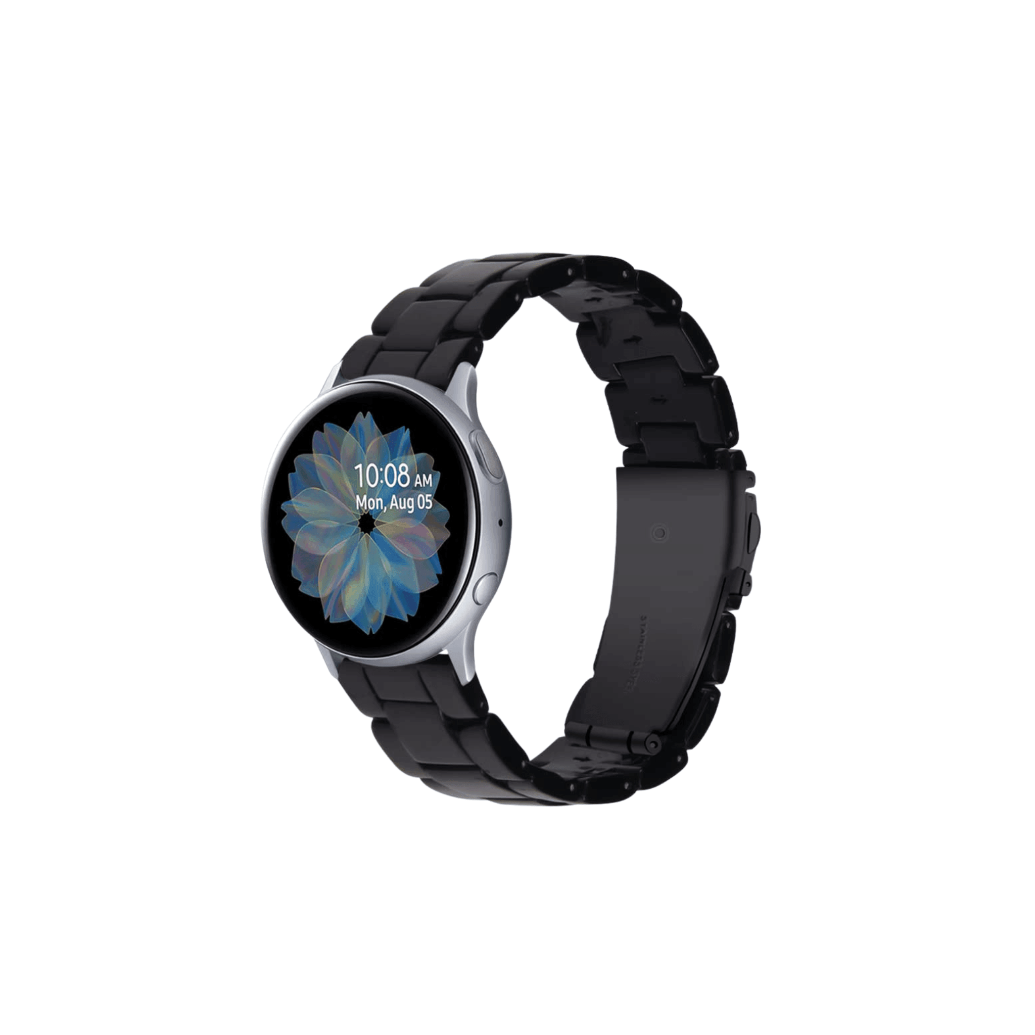 Schwarzes Noble Resinarmband mit glänzender Oberfläche und Faltschließe – luxuriöser Look für Garmin, Samsung & Amazfit Watches (20 mm)